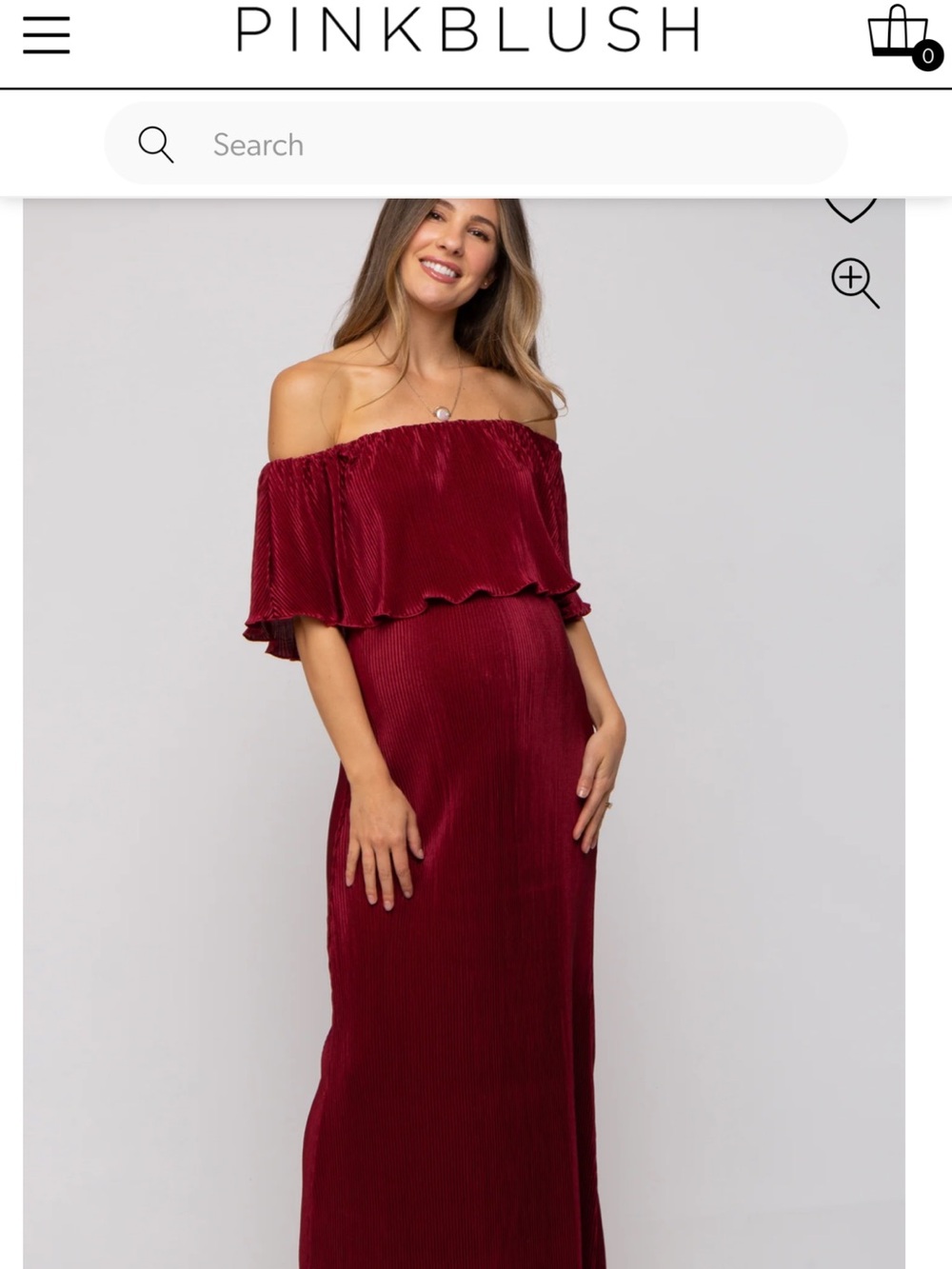 Pinkblush Strapless Pleated Maternity Maxi Dress in Wine Red